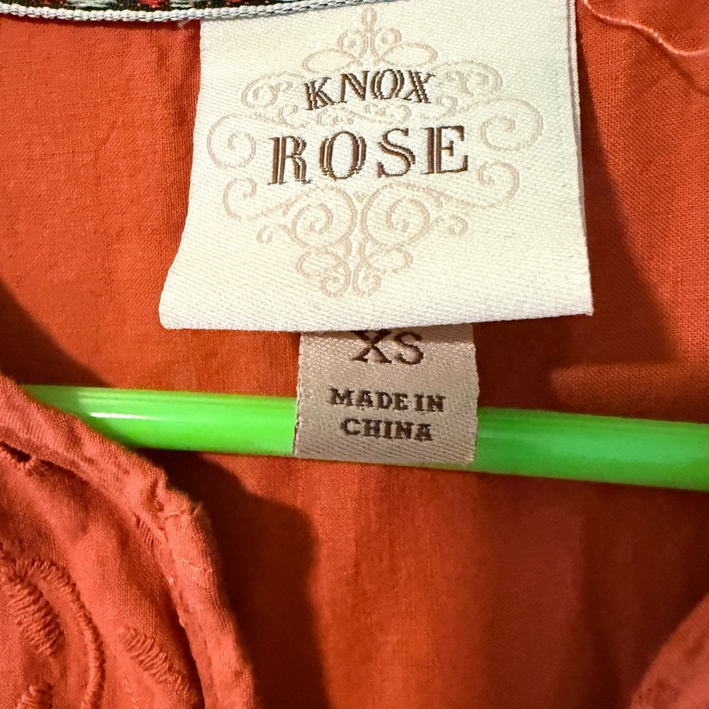 Knox Rose Womens XS Rust Orange Eyelet Embroidered Boho Peasant Top Blouse - Picture 2 of 8